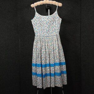 1960's White and Blue Floral Sleeveless Vintage Dress by Cover Girl Miami